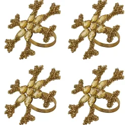 Kirklands Home Beaded Snowflake Napkin Rings, Set of 4 Gold Online