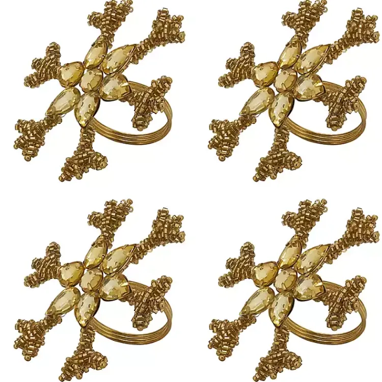 Kirklands Home Beaded Snowflake Napkin Rings, Set of 4 Gold Online