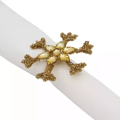 Kirklands Home Beaded Snowflake Napkin Rings, Set of 4 Gold Online