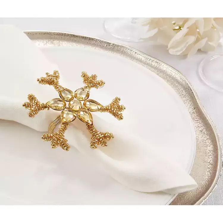 Kirklands Home Beaded Snowflake Napkin Rings, Set of 4 Gold Online