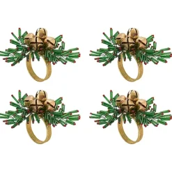 Kirklands Home Gold Bells and Holly Napkin Rings, Set of 4 Sale