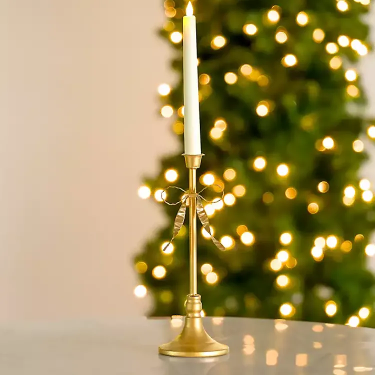Christmas Decorations>Kirklands Home Bow Taper Candle Holder, 12 in. Gold