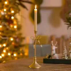 Christmas Decorations>Kirklands Home Bow Taper Candle Holder, 12 in. Gold