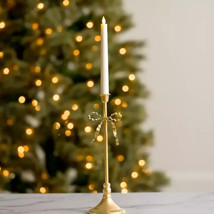 Christmas Decorations>Kirklands Home Bow Taper Candle Holder, 14 in. Gold
