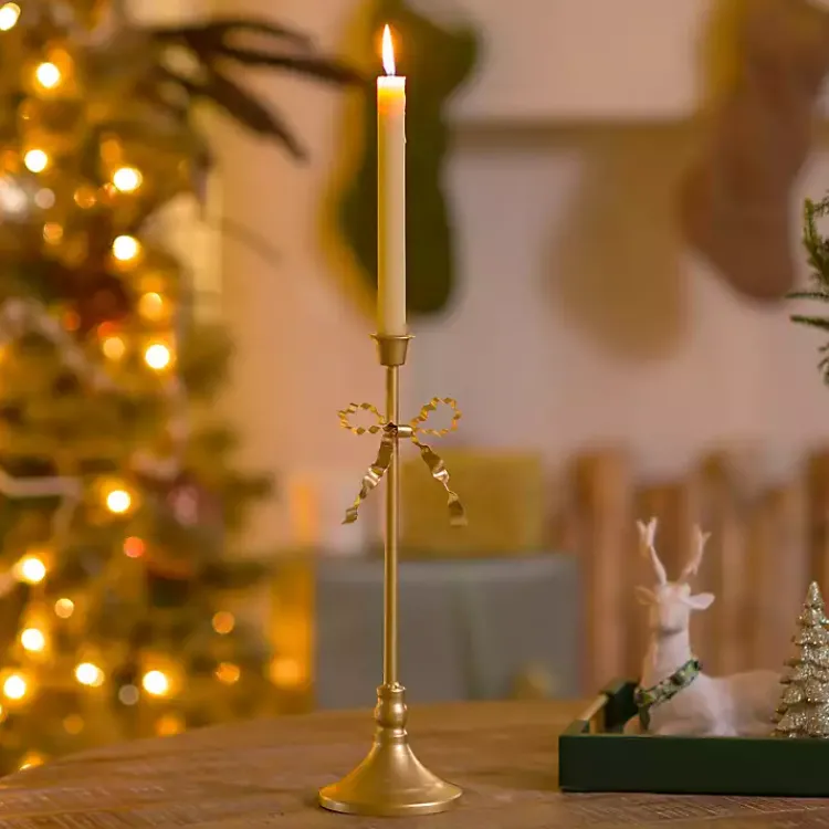 Christmas Decorations>Kirklands Home Bow Taper Candle Holder, 14 in. Gold