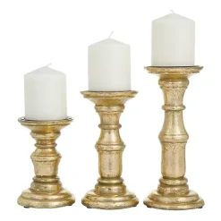 Candle Holders>Kirklands Home Carved Mango Wood Candle Holders, Set of 3 Gold