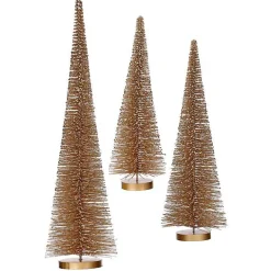 Christmas Decorations>Kirklands Home Cone Bristle Christmas Trees, Set of 3 Gold
