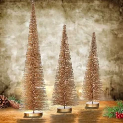 Christmas Decorations>Kirklands Home Cone Bristle Christmas Trees, Set of 3 Gold