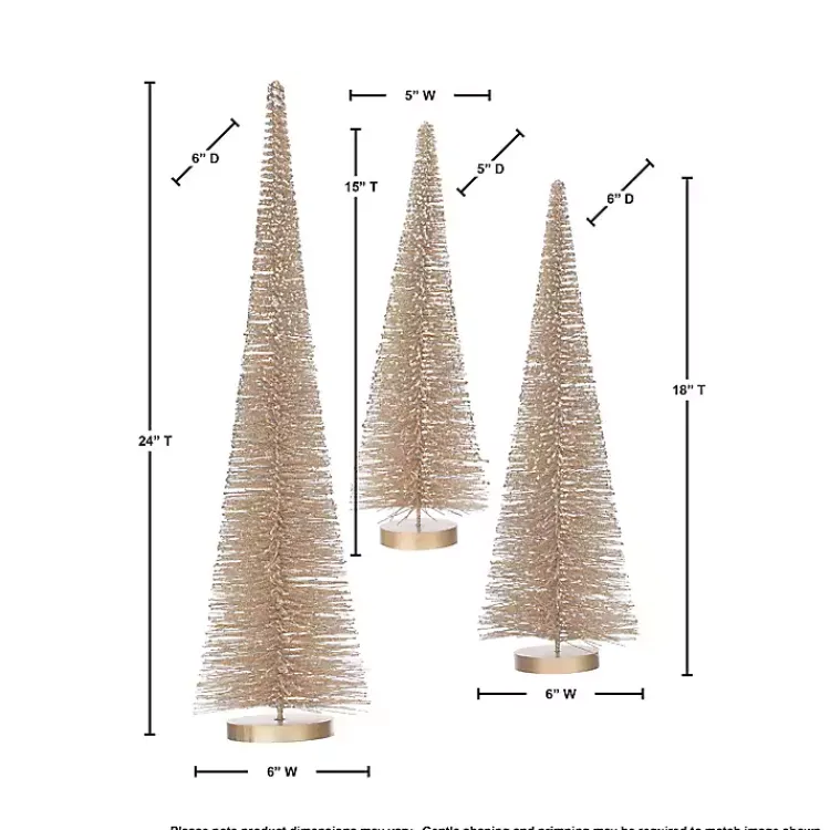 Christmas Decorations>Kirklands Home Cone Bristle Christmas Trees, Set of 3 Gold