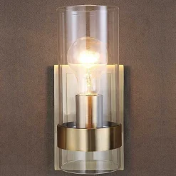 Kirklands Home Gold Cylinder Glass Shade Wall Sconce Hot