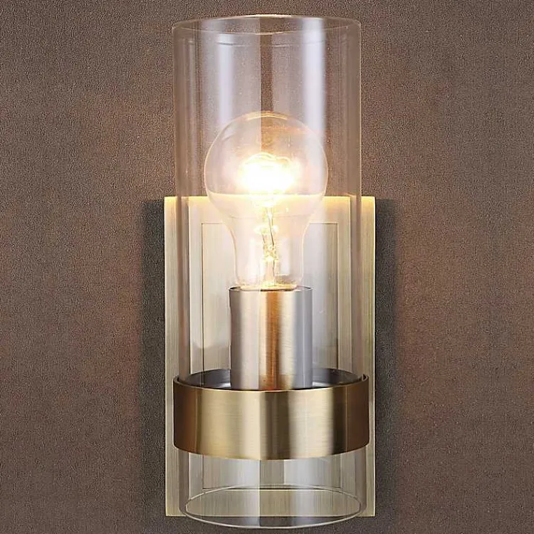 Kirklands Home Gold Cylinder Glass Shade Wall Sconce Hot