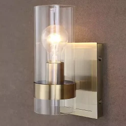 Kirklands Home Gold Cylinder Glass Shade Wall Sconce Hot