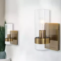 Kirklands Home Gold Cylinder Glass Shade Wall Sconce Hot