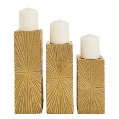 Candle Holders>Kirklands Home Distressed Sunburst Candle Holders, Set of 3 Gold
