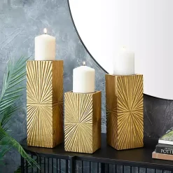 Candle Holders>Kirklands Home Distressed Sunburst Candle Holders, Set of 3 Gold