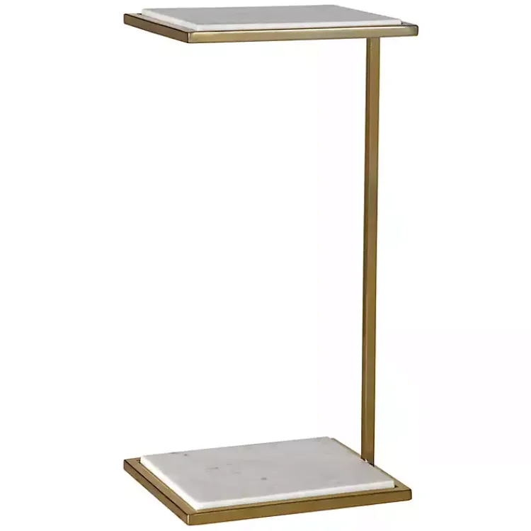 Kirklands Home Gold Elevated Marble Accent Table White New