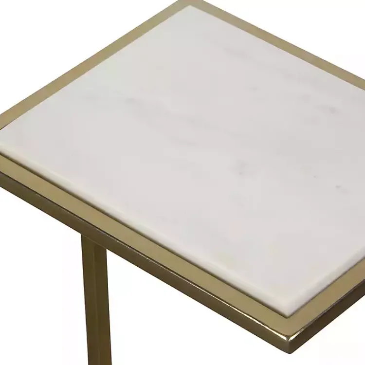 Kirklands Home Gold Elevated Marble Accent Table White New