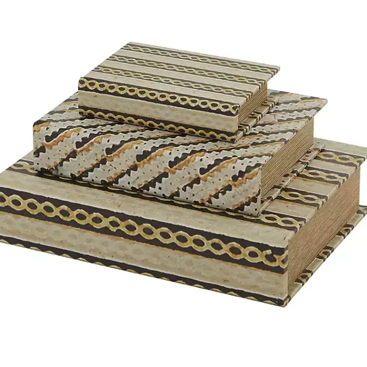 Baskets & Boxes>Kirklands Home Gold Faux Leather Chain Link Book Boxes, Set of 3