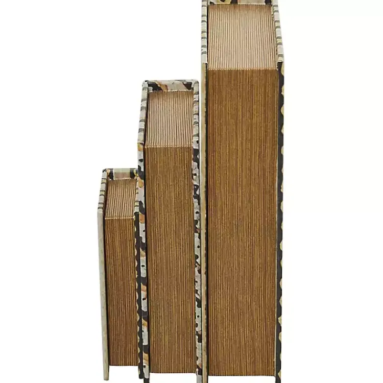 Baskets & Boxes>Kirklands Home Gold Faux Leather Chain Link Book Boxes, Set of 3