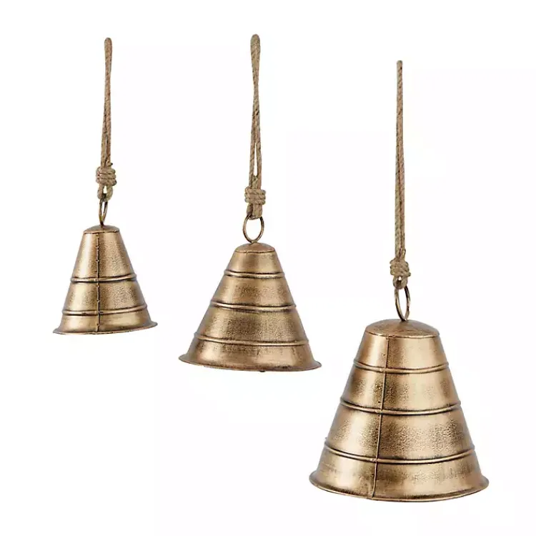 Decorative Accents>Kirklands Home Flared Metal Hanging Bells, Set of 3 Gold