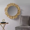 Kirklands Home Gold Foil Leaf Framed Round Wall Mirror New