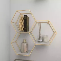 Kirklands Home Frame Marble Honeycomb Wall Shelf Gold Clearance