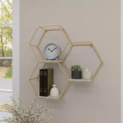 Kirklands Home Frame Marble Honeycomb Wall Shelf Gold Clearance