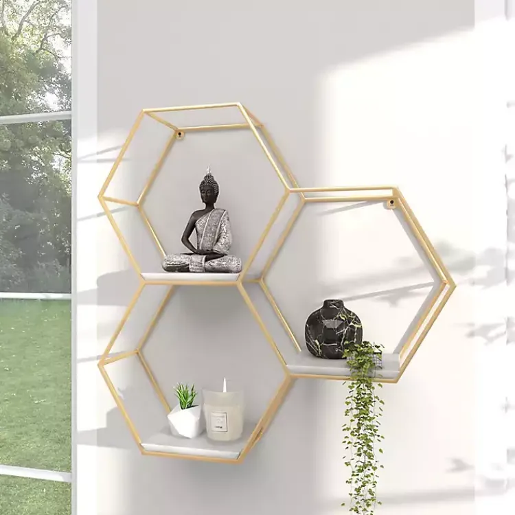 Kirklands Home Frame Marble Honeycomb Wall Shelf Gold Clearance
