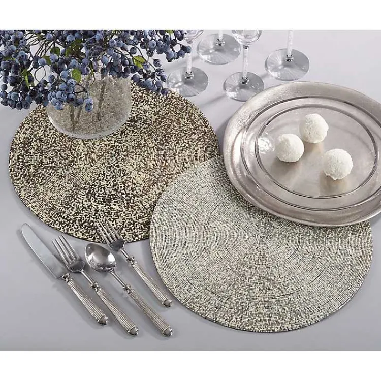 Kirklands Home Gold Glass Beaded Round Placemats, Set of 4 Hot