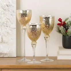 Candle Holders>Kirklands Home Glass Hurricane Charismas, Set of 3 Gold