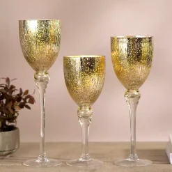 Candle Holders>Kirklands Home Glass Hurricane Charismas, Set of 3 Gold