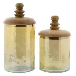 Decorative Bowls & Jars>Kirklands Home Glass Jars, Set of 2 Gold