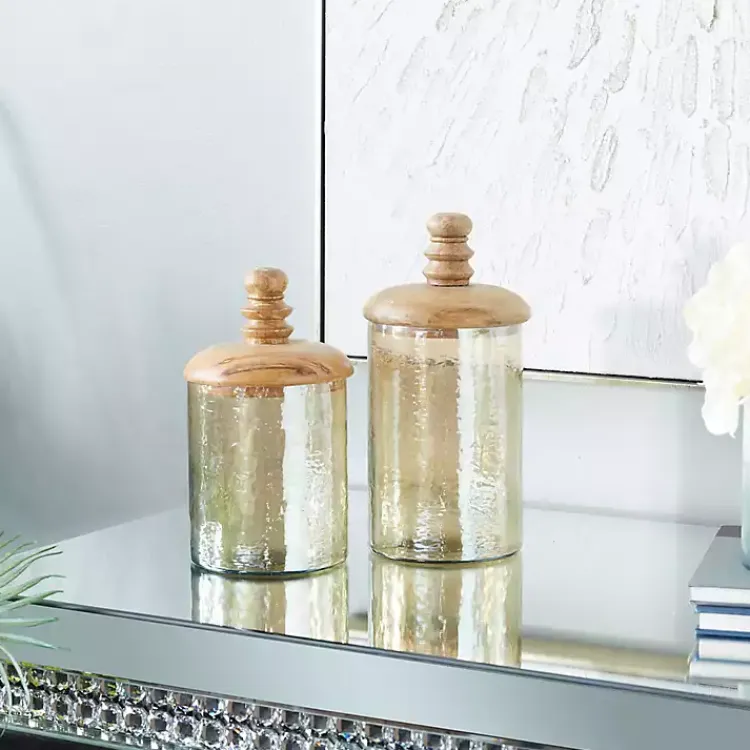 Decorative Bowls & Jars>Kirklands Home Glass Jars, Set of 2 Gold