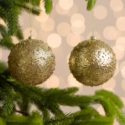 Christmas Ornaments>Kirklands Home Glitter Beaded 2-pc. Ornament Set, 4 in. Gold