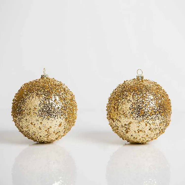 Christmas Ornaments>Kirklands Home Glitter Beaded 2-pc. Ornament Set, 4 in. Gold