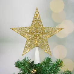 Christmas Tree Decorations>Kirklands Home Glitter LED Star Tree Topper Gold
