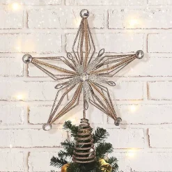 Christmas Tree Decorations>Kirklands Home Glittery Bejewelled Star Tree Topper Gold