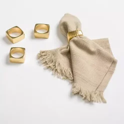 Kirklands Home Hammered Napkin Rings, Set of 4 Gold New