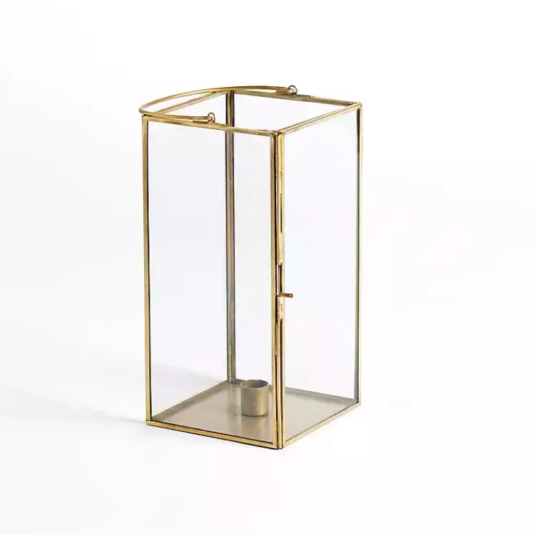 Lanterns>Kirklands Home Iron & Glass Taper Candle Lantern, 10 in. Gold