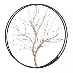 Kirklands Home Gold Iron Leaf-Less Tree Round Frame Wall Plaque Black Discount