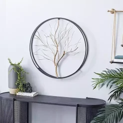 Kirklands Home Gold Iron Leaf-Less Tree Round Frame Wall Plaque Black Discount