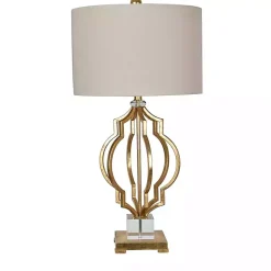Kirklands Home Gold Leaf Caged Table Lamp Tan New