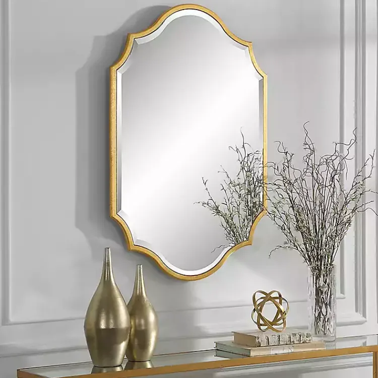 Kirklands Home Gold Leaf Curved Metal Wall Mirror Sale