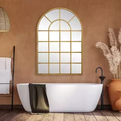Kirklands Home Gold Leaf Metal Windowpane Arch Frame Mirror