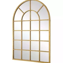 Kirklands Home Gold Leaf Metal Windowpane Arch Frame Mirror