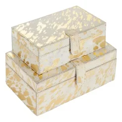Baskets & Boxes>Kirklands Home Gold Leather Hide Rustic 2-pc. Box Set