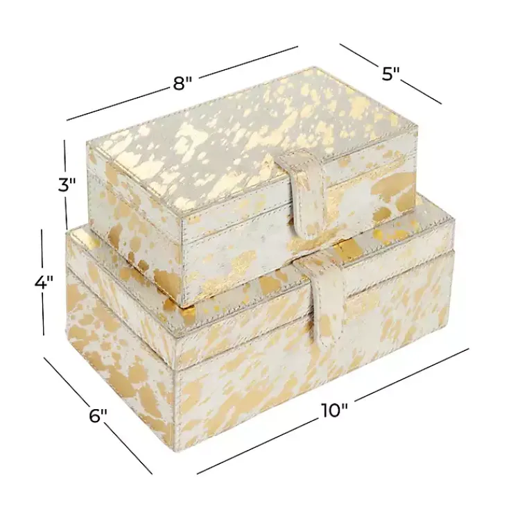 Baskets & Boxes>Kirklands Home Gold Leather Hide Rustic 2-pc. Box Set