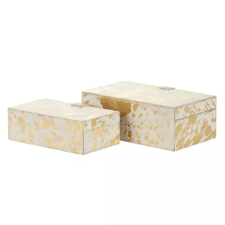 Baskets & Boxes>Kirklands Home Gold Leather Hide Rustic 2-pc. Box Set