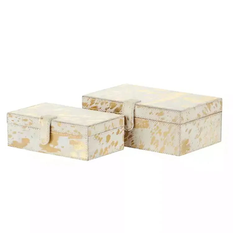 Baskets & Boxes>Kirklands Home Gold Leather Hide Rustic 2-pc. Box Set
