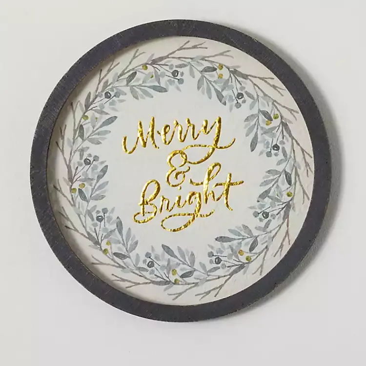 Christmas Decorations>Kirklands Home Gold Merry and Bright Round Framed Art Print